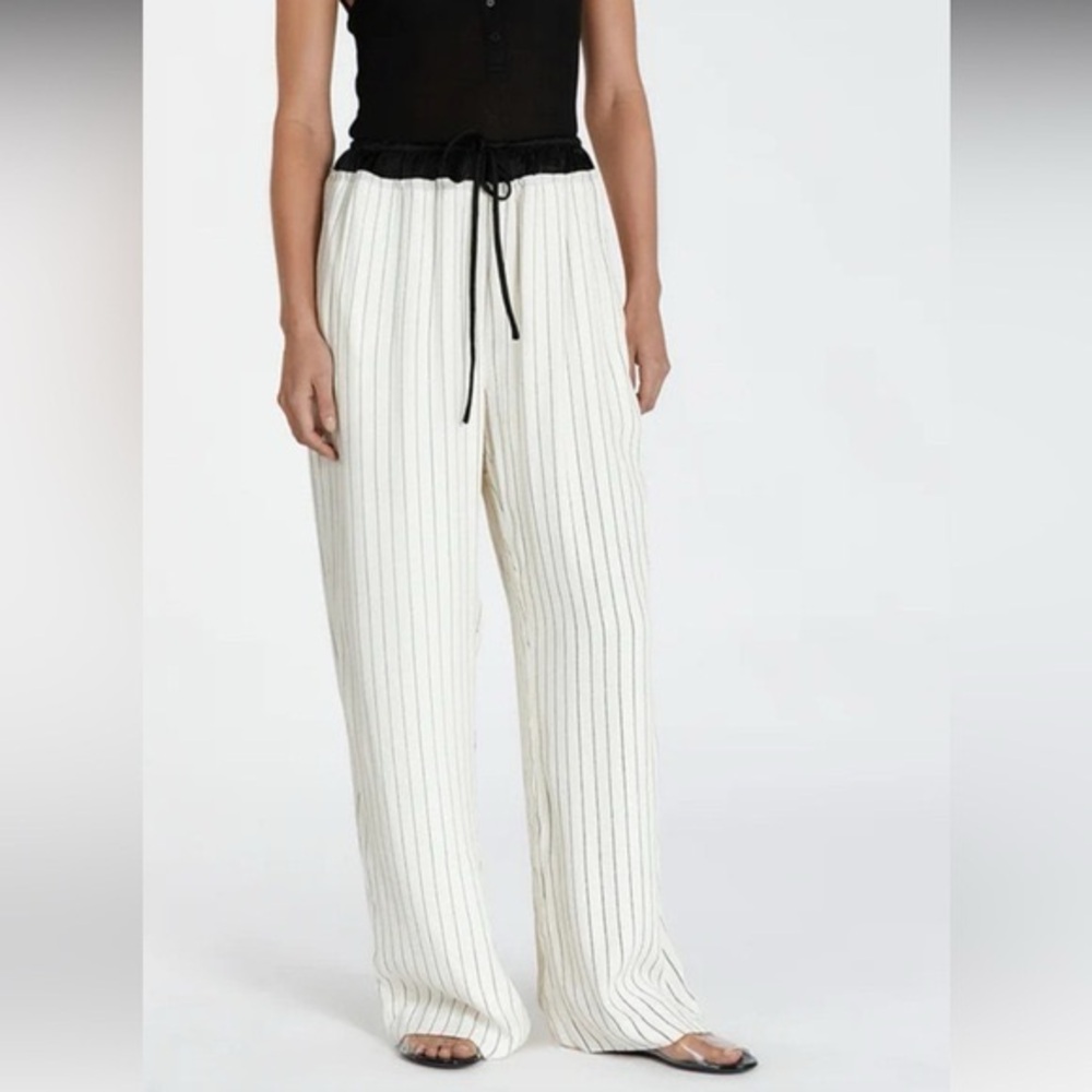 DISSH Cream Wide-Leg Pinstripe Drawstring Pants